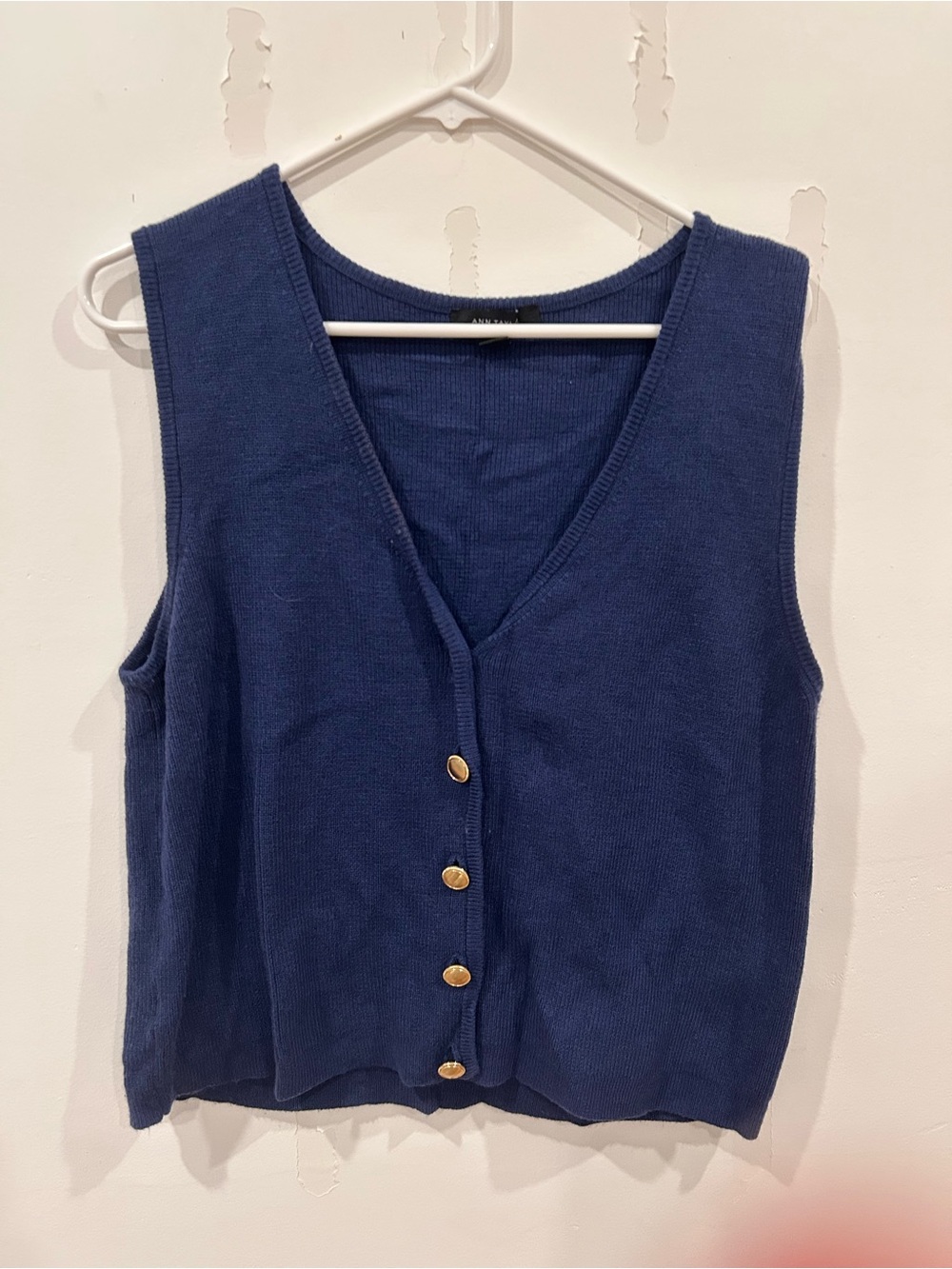 Ann Taylor Navy Button-Front Knit Vest - Women